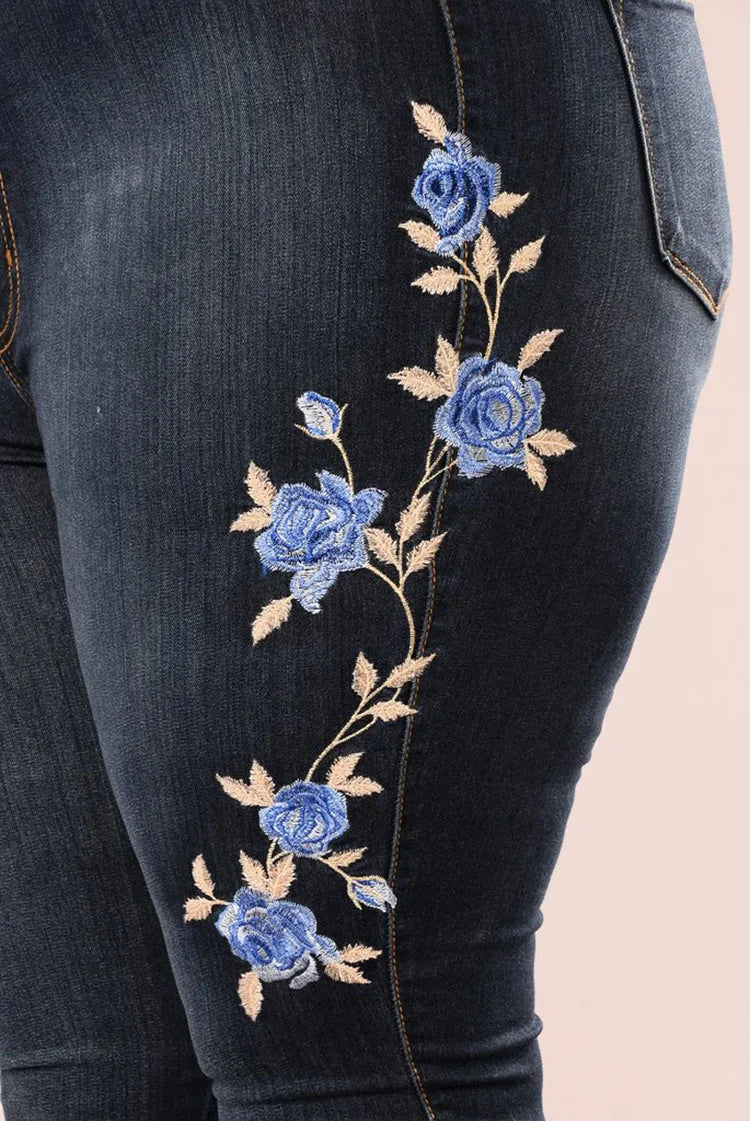 High Waist Slim Fit Embroidered Jeans 2024