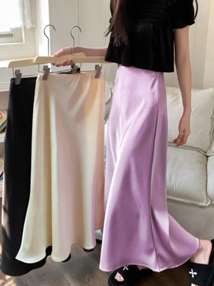 Elegant Purple Satin A-line Skirt