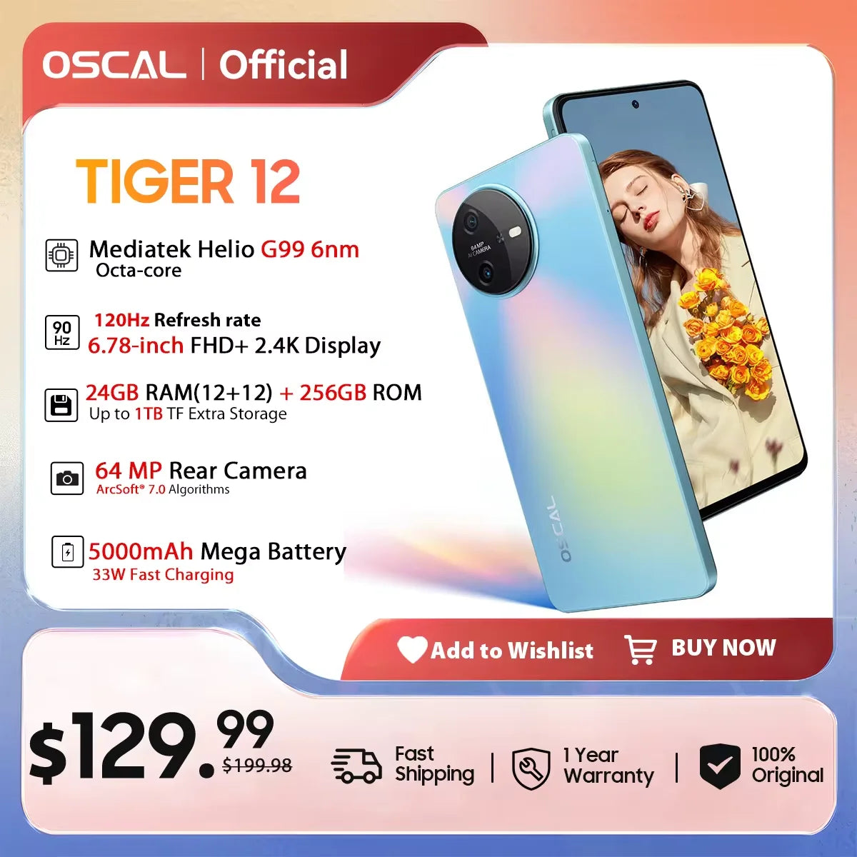 OSCAL TIGER 12 Android 13 Helio G99 120Hz 2.4K Display - 64MP Camera