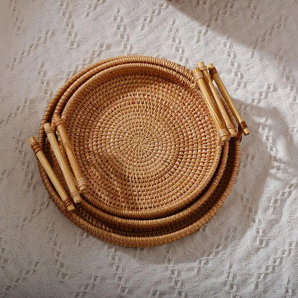 Handwoven Rattan Round Tray