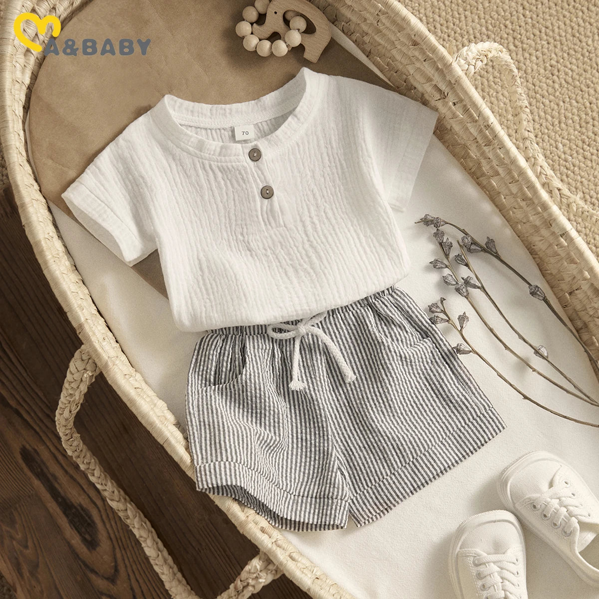 Ma&Baby 0-3Y Striped Top Shorts Set