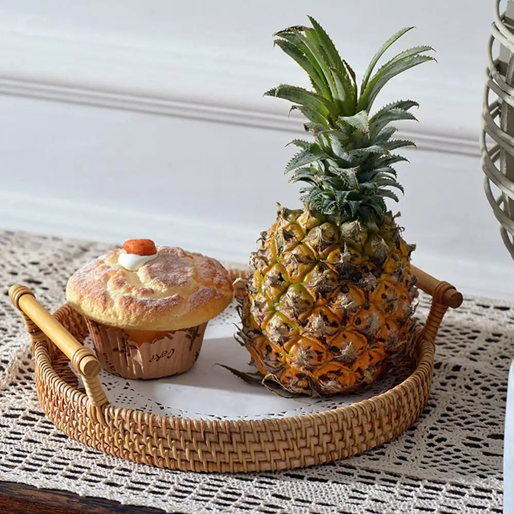 Handwoven Rattan Round Tray