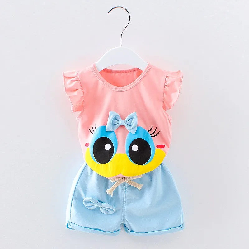 Summer Baby Cartoon Eyes Tshirt + Shorts Set