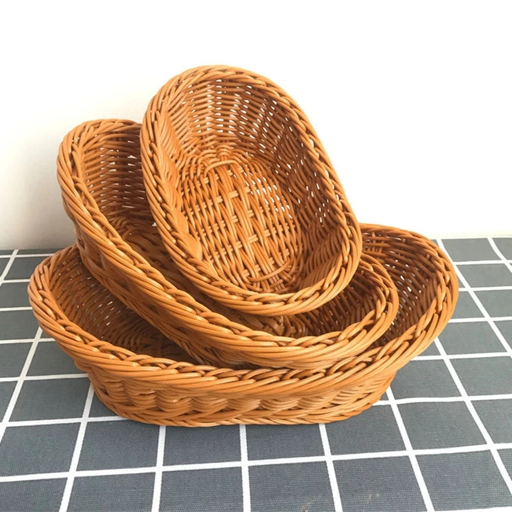 Hand-Woven Rattan Serving Baskets Set