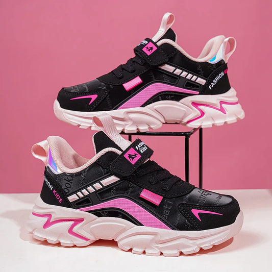 Girls Pink PU Leather Sports Sneakers