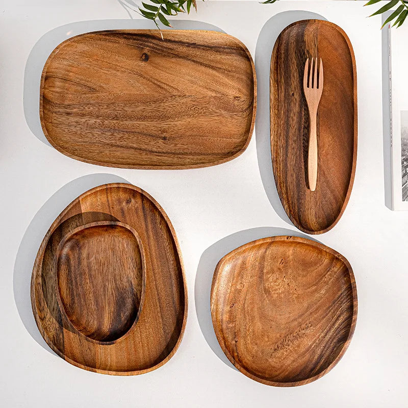 Premium Solid Wood Oval Plate Set