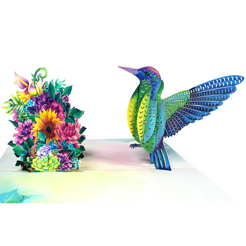 Blue Hummingbird 3D Pop-Up Greeting Card