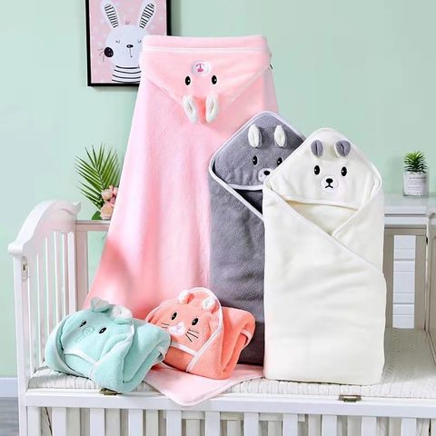 Cartoon Coral Fleece Baby Hooded Bath Towel