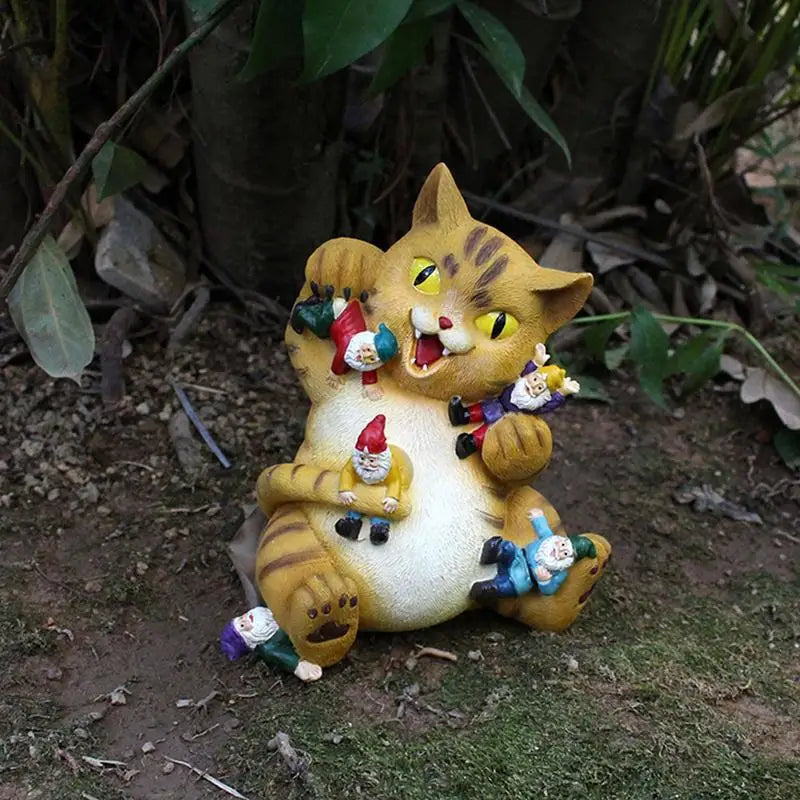 Funny Cat Gnome Garden Statue