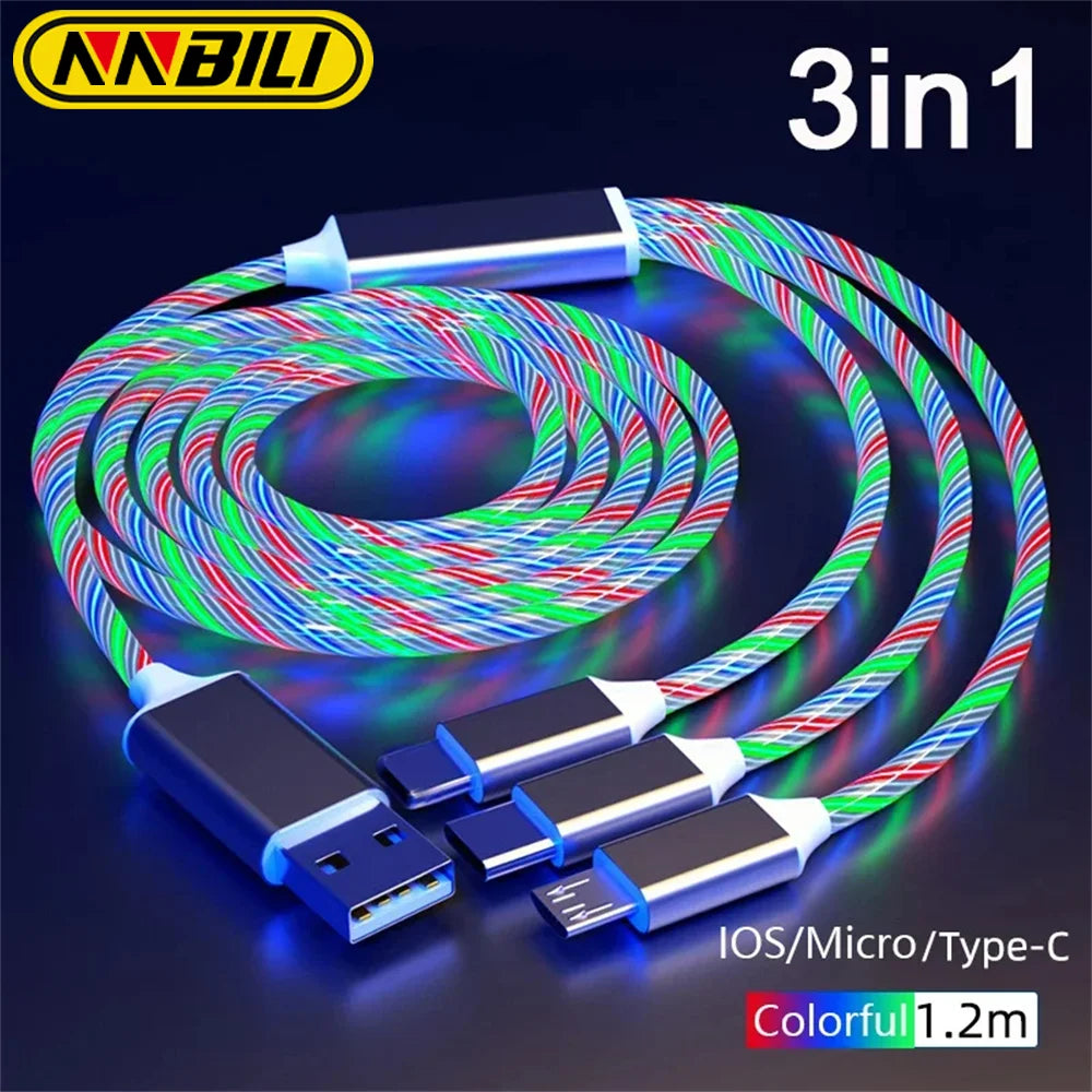 Glowing LED 3 IN 1 Fast Charger Cable