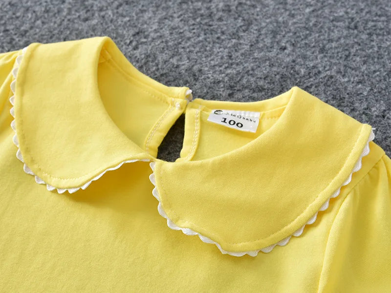 Summer Girls' Cotton T-shirt with Peter Pan Collar