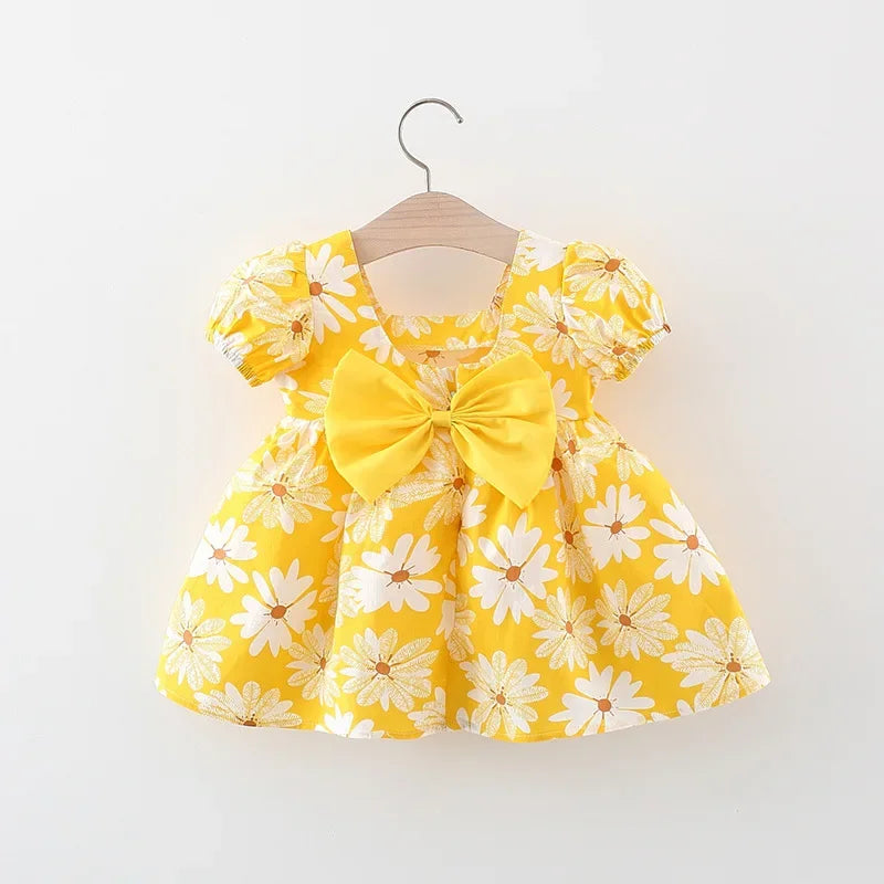 Summer Flower Baby Girls Dress with Puff Sleeves