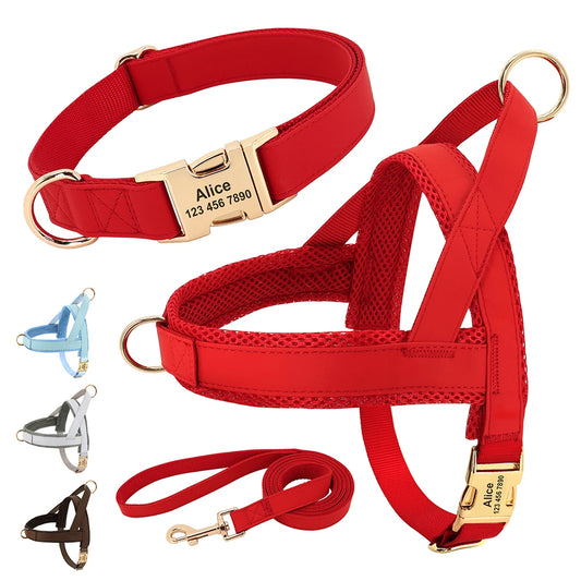 Customized Leather Dog Collar Harness Set