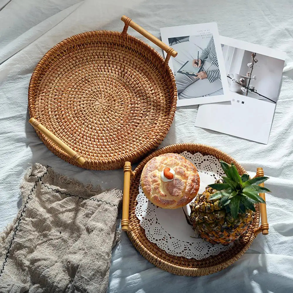 Handwoven Rattan Round Tray