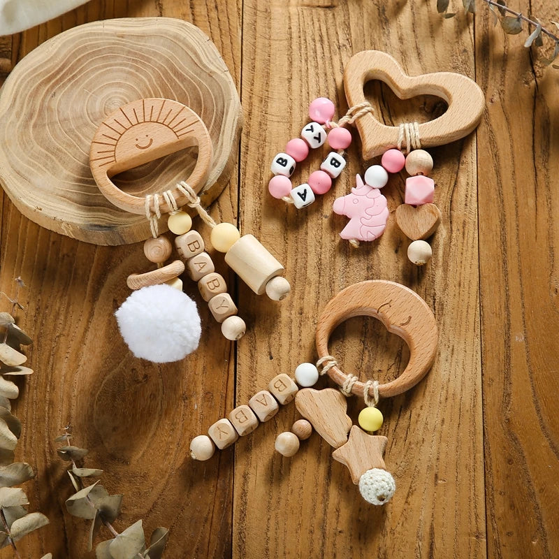 Personalized Wooden Baby Teething Rattle