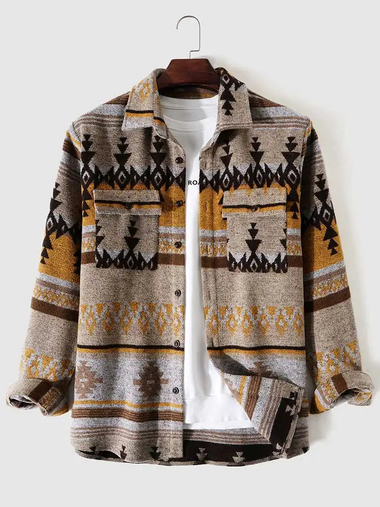 ZAFUL Men's Tribal Geometric Wool Shirt Coat