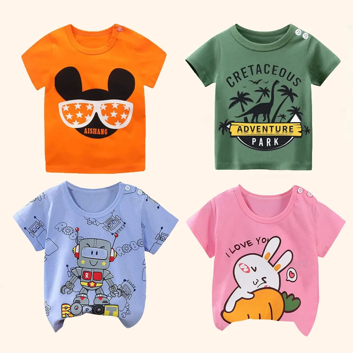 Kids Cartoon T-Shirt 100% Cotton - Summer Tops