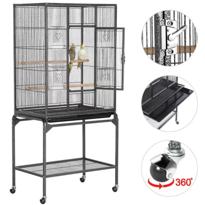 53.7'' Metal Rolling Bird Cage with Stand