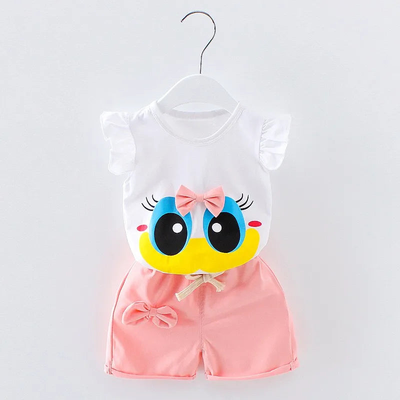 Summer Baby Cartoon Eyes Tshirt + Shorts Set