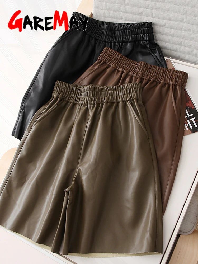 Women's Black Leather Shorts