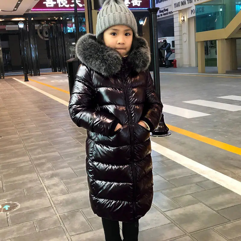 Fashion Winter Kids Down Jacket with Fox Raccoon Fur Collar