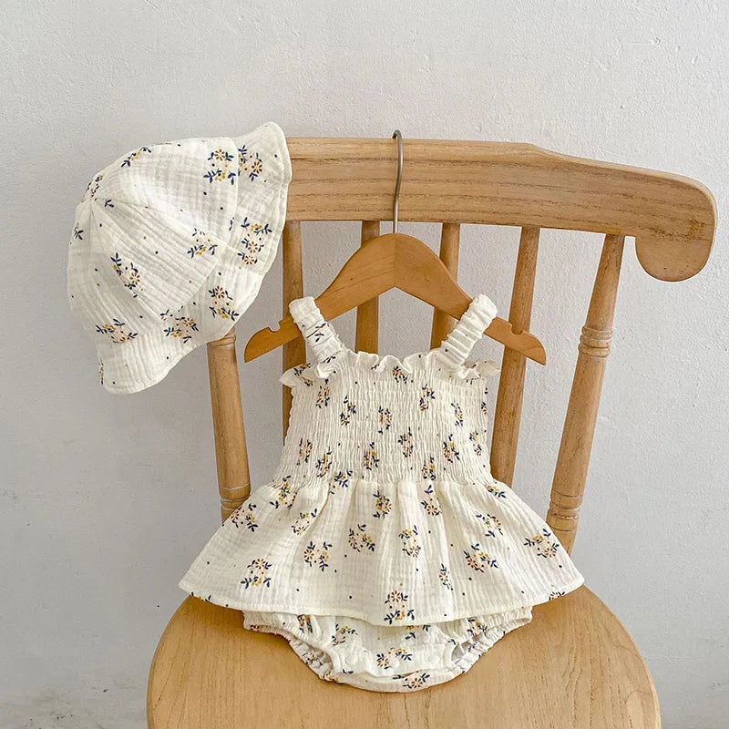 Summer Floral Linen Baby Tutu Set