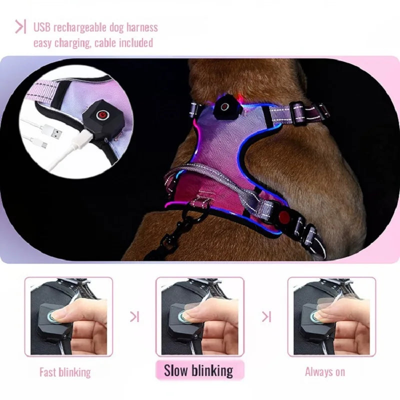 LED Light Reflective Dog Harness