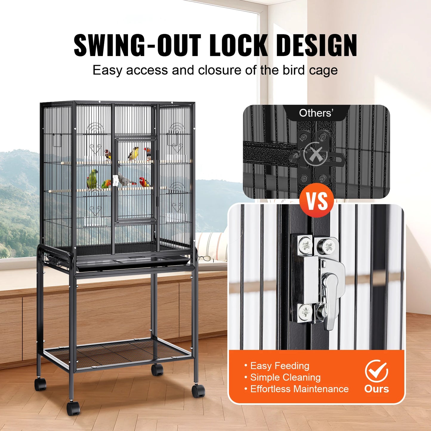 Large Flight Bird Cage with Rolling Stand