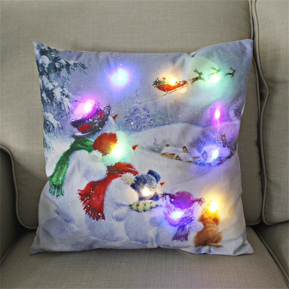 LED Light Christmas Pillow Cover - Santa Elk Glow