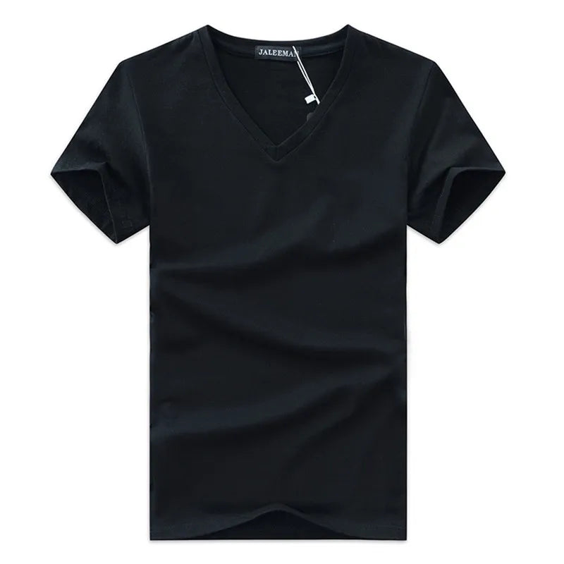 Breathable V-Neck Men's T-Shirt - Summer Casual Solid Cotton