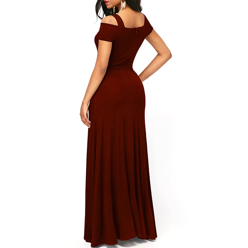 Hot Women's Wine Red Maxi Dress - Summer Party Costume