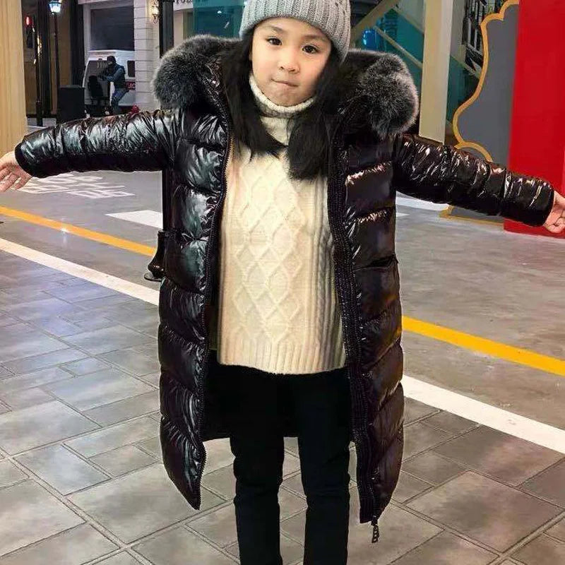 Fashion Winter Kids Down Jacket with Fox Raccoon Fur Collar