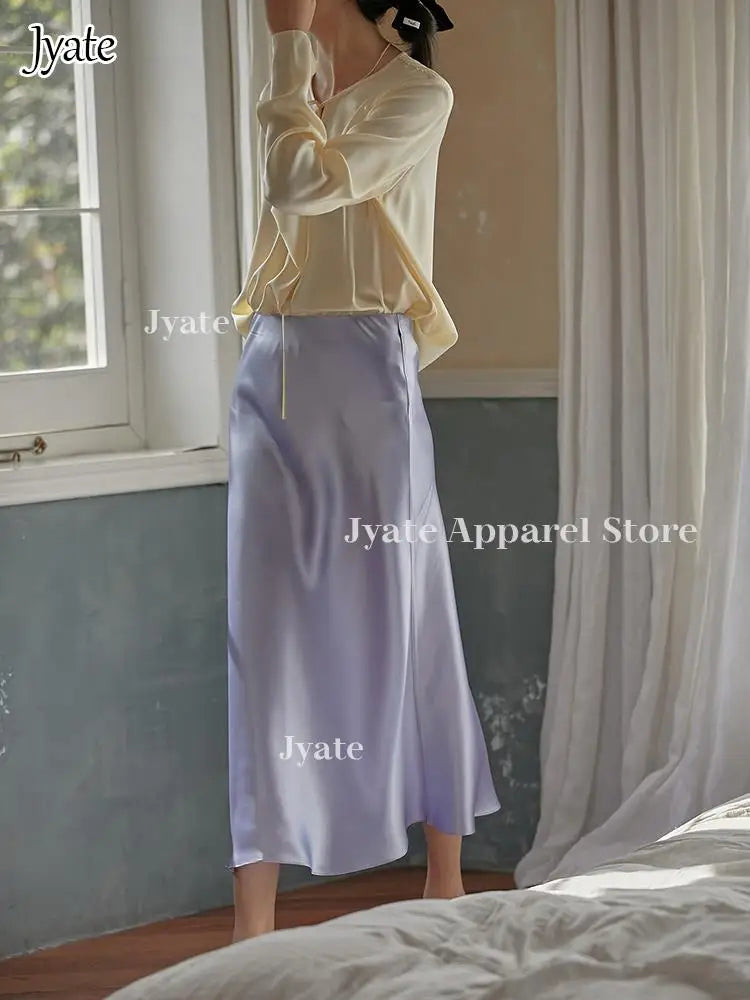 Elegant Korean Satin Silk A-line Skirt