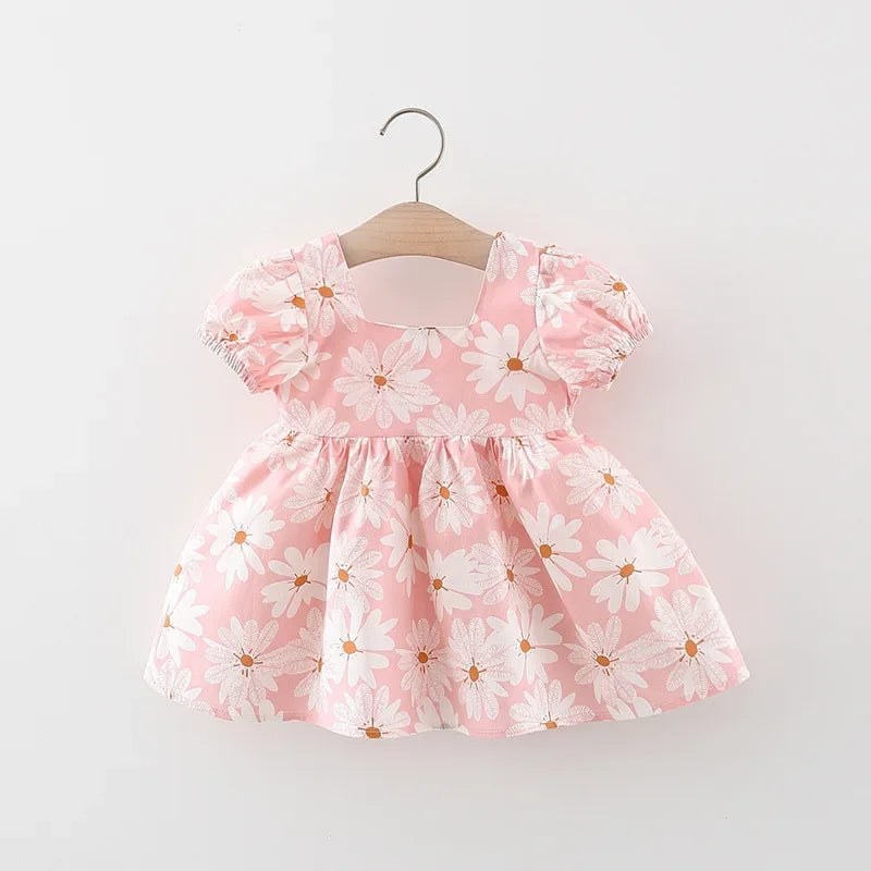 Summer Flower Baby Girls Dress with Puff Sleeves