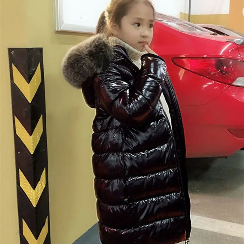 Fashion Winter Kids Down Jacket with Fox Raccoon Fur Collar