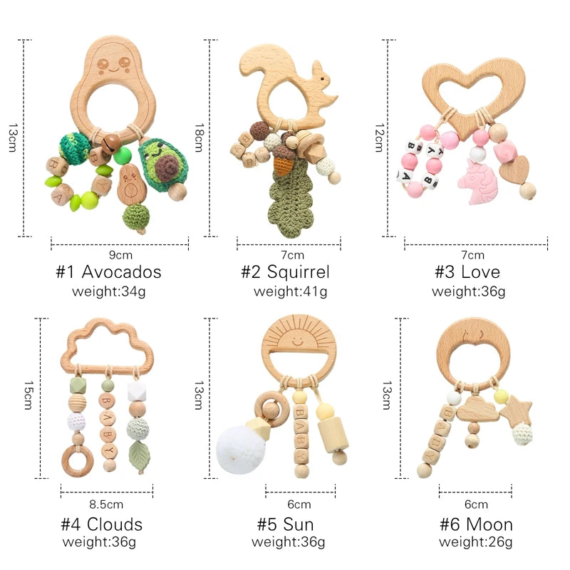 Personalized Wooden Baby Teething Rattle