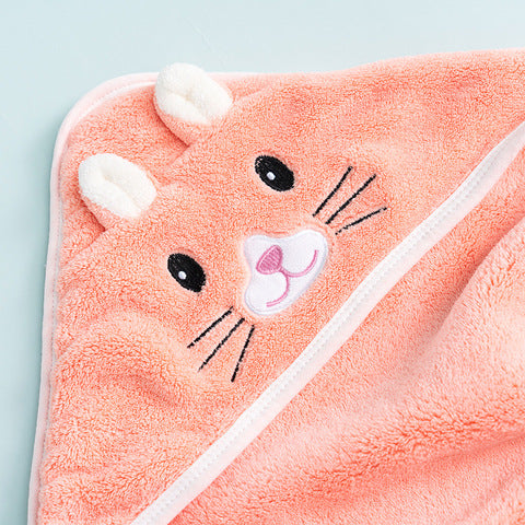 Cartoon Coral Fleece Baby Hooded Bath Towel