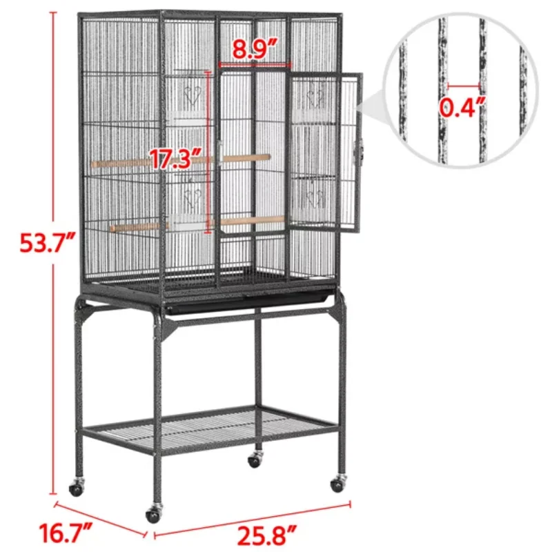 53.7'' Metal Rolling Bird Cage with Stand