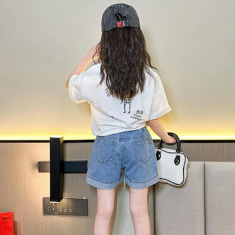 Girls Pearl Heart Denim Shorts