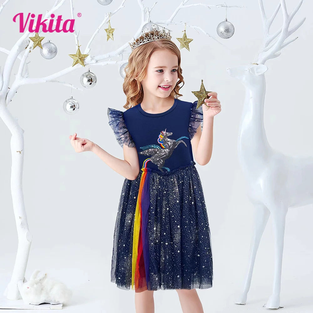 VIKITA Girls Sequin Sleeveless Dress