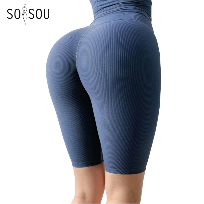 SOISOU High Waist Rib Fabric Women's Yoga Shorts