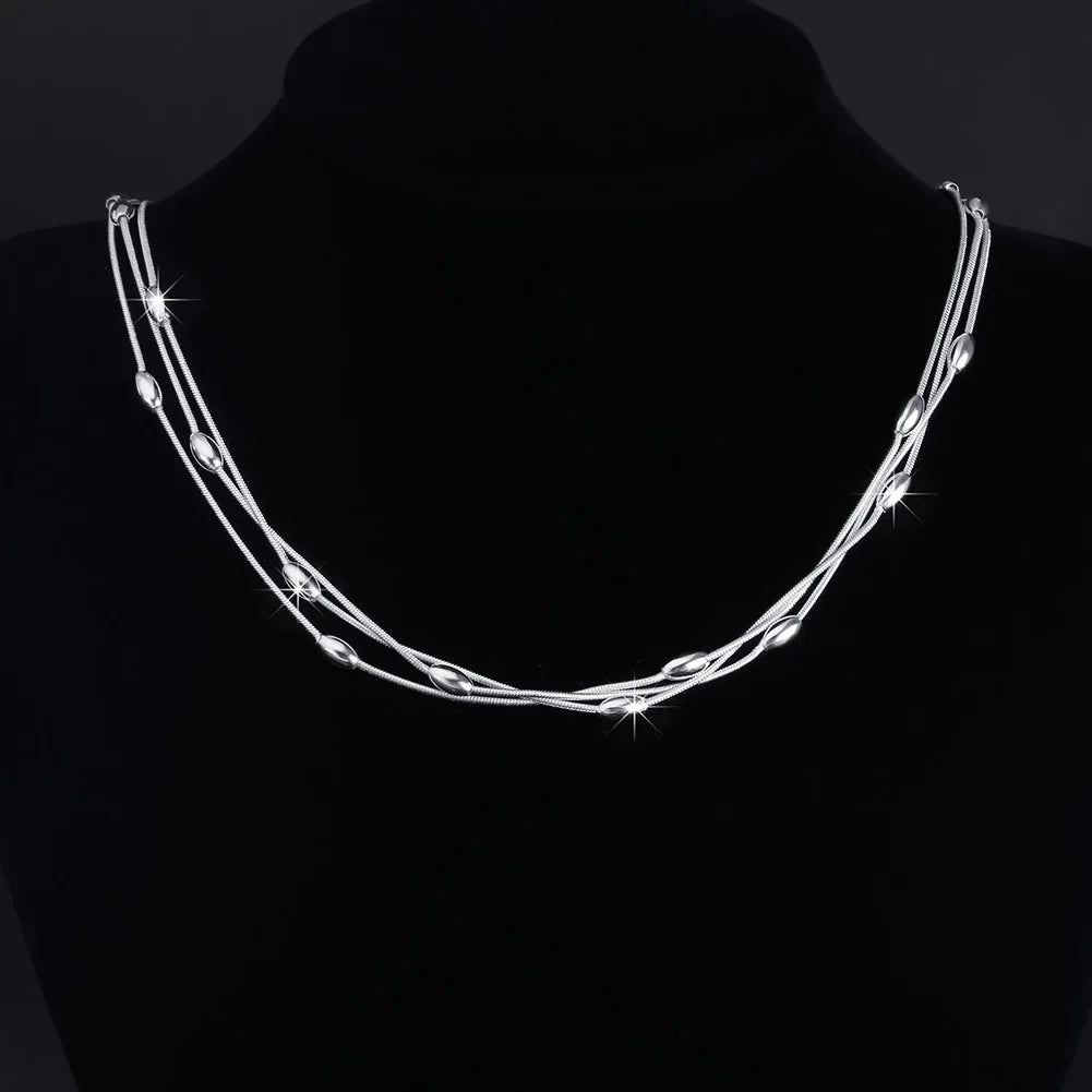 Luxury Sterling Silver Charms Beads Necklace