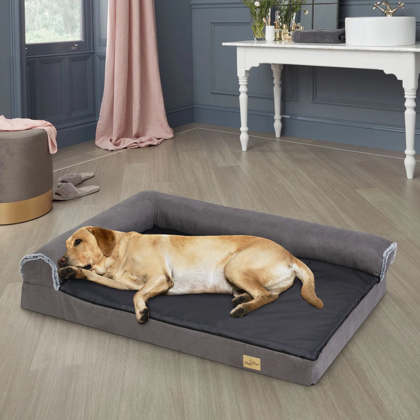 Luxury L-Shape Bolster Dog Bed for Extra Large Dogs