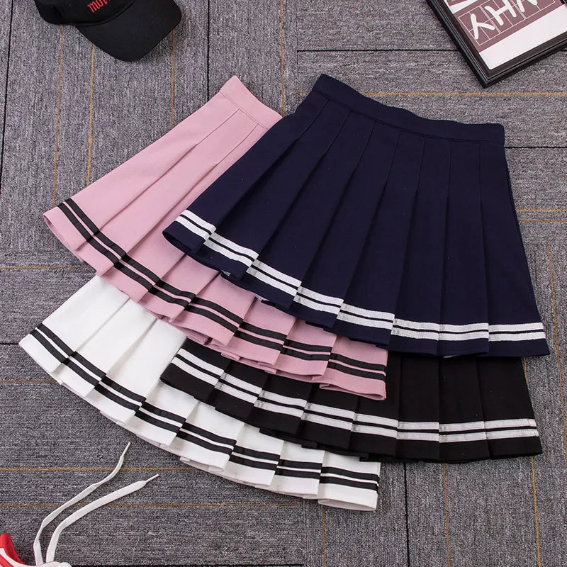 Y2K Striped Pleated Mini Skirt