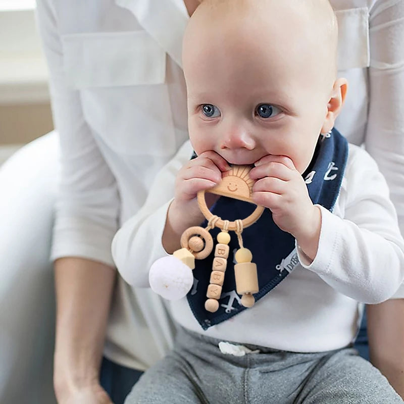 Personalized Wooden Baby Teething Rattle