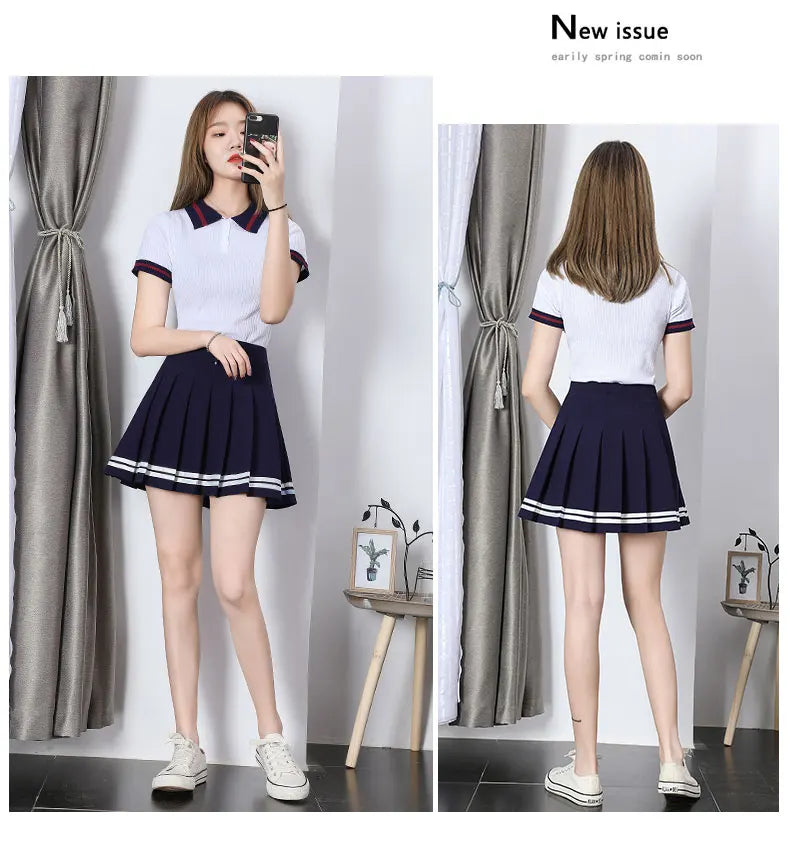 Y2K Striped Pleated Mini Skirt