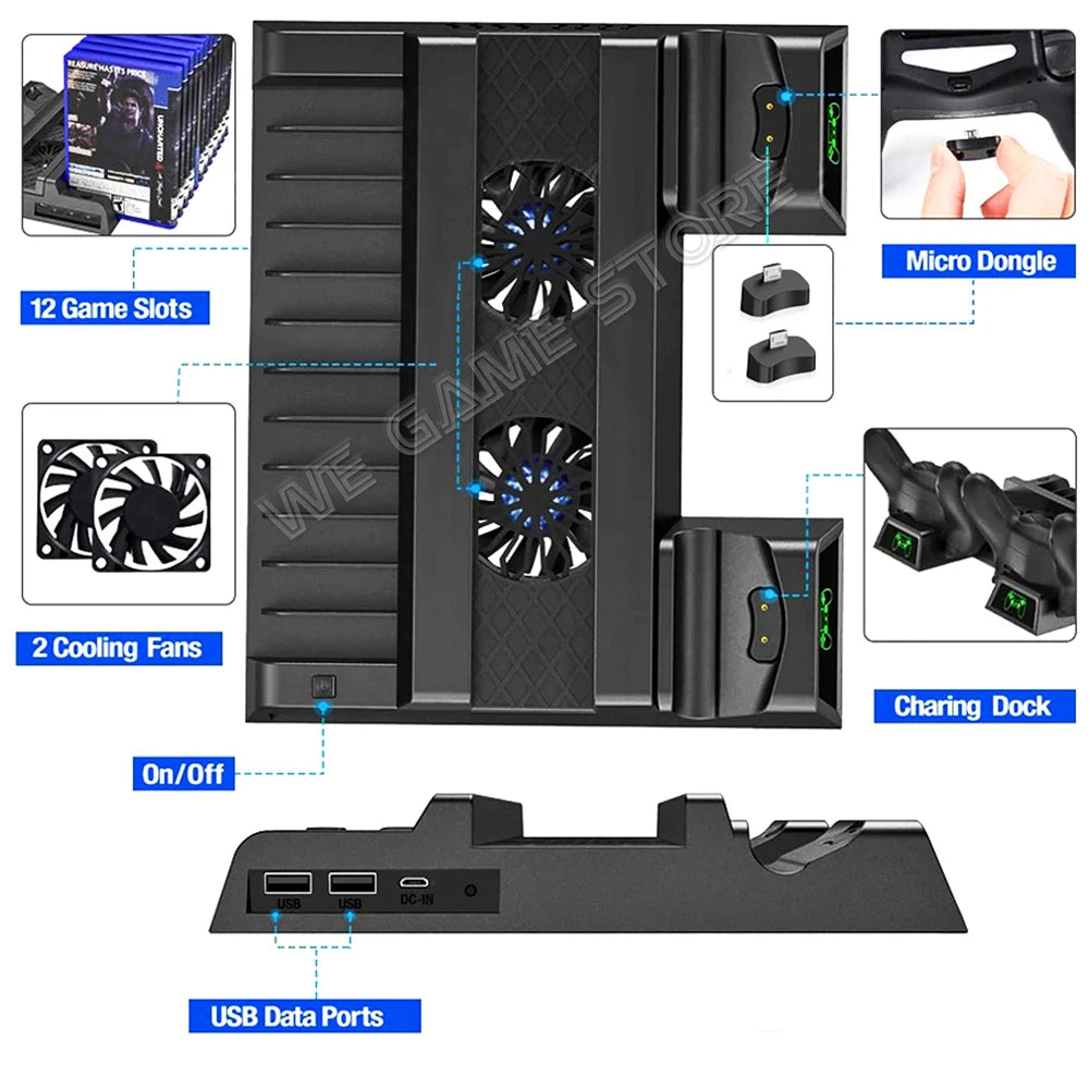 PS4 Cooling Fan Stand & Dual Controller Charger