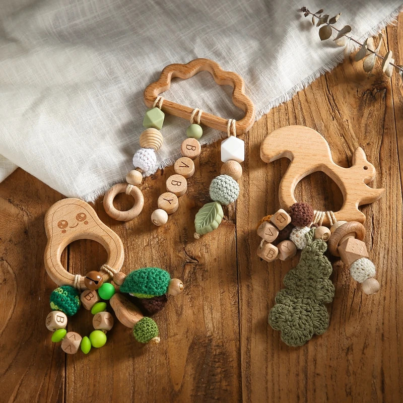 Personalized Wooden Baby Teething Rattle