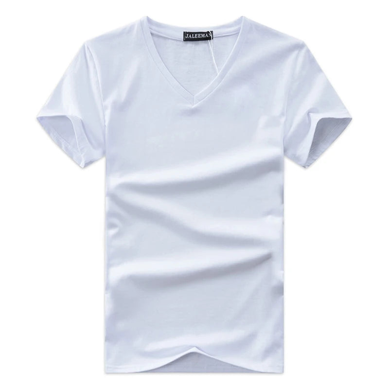 Breathable V-Neck Men's T-Shirt - Summer Casual Solid Cotton