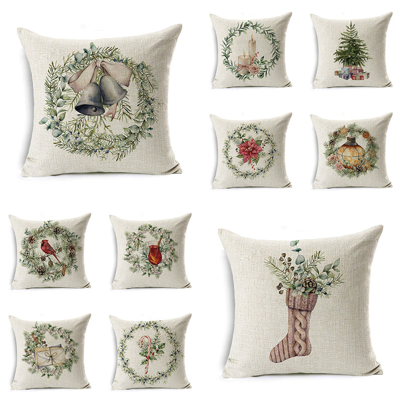 Christmas Linen Wreath Pillowcase